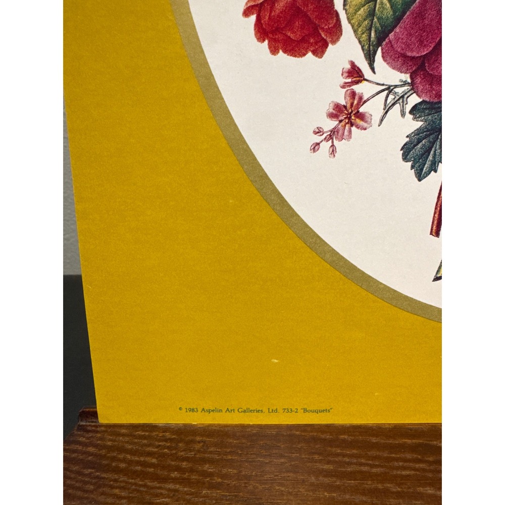 Vintage 1983 Aspelin Art Galleries Bouquets Floral Print Mustard Yellow 733-2 - Picture 3 of 7